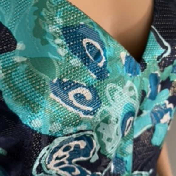 Tory Burch Black, Blue & Teal Sleeveless Silk Blend Fit & Flare Dress Si… - Picture 9 of 16